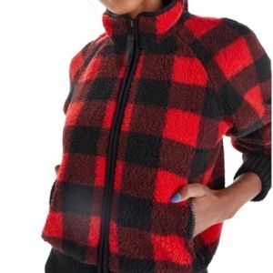 MOTHER Denim Funnel Neck Ribbed Jacket Buffalo Plaid